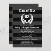 Monogram Laurel Masculine Black Afstuderen Kaart (Voorkant / Achterkant)