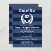 Monogram Laurel Masculine Blue Afstuderen Kaart (Voorkant / Achterkant)