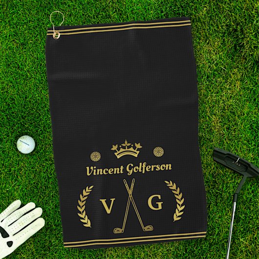 Monogram Laurel Wreath Clubs Crown met de naam Gol Golfhanddoek
