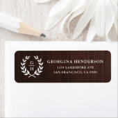 Monogram Laurel Wreath Rustic Wood Pattern Etiket (Insitu)