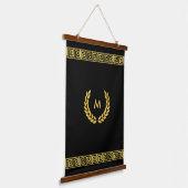 Monogram, laurier- en gouden Griekse patroon op zw Hangend Wandkleed (Gebogen)