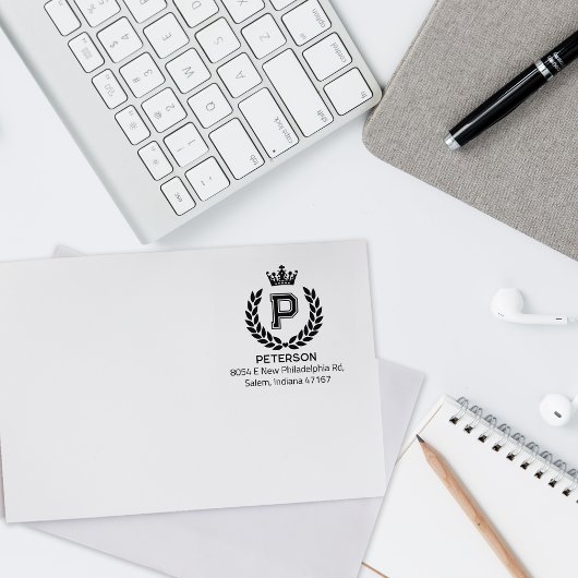 Monogram laurierkroon, het adres van de douaneteru 	rubberstempel