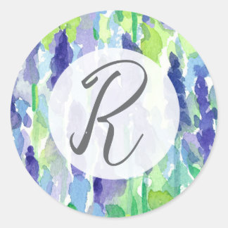 Monogram Lavendel Bloemen Brief Schrijven Ronde Sticker