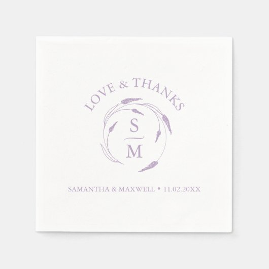 Monogram Lavendel bruiloft servetten (Voorkant)