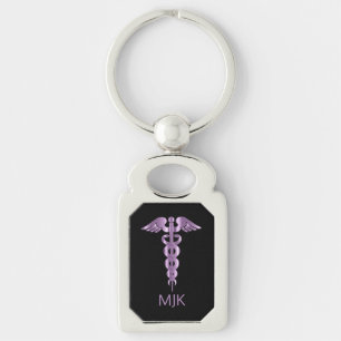 Monogram Lavender CaduceusKeychain Sleutelhanger