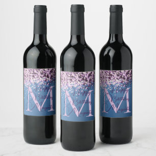 Monogram Lavender Confetti Fun Birthday Wijn Etiket