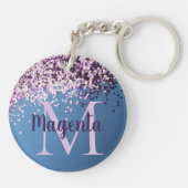 Monogram Lavender Confetti on Blue Sleutelhanger (Achterkant)