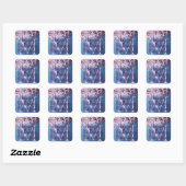Monogram Lavender Confetti on Blue Vierkante Sticker (Vel)