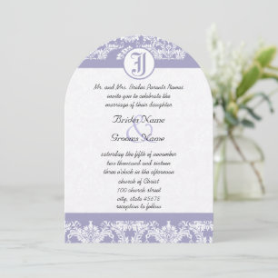 Monogram  Lavender Damask Foto Wedding Kaart
