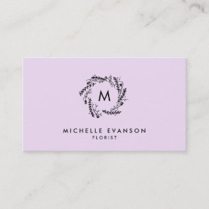 Monogram Lavender en Black Floral Wreath Visitekaartje