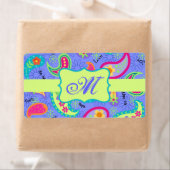 Monogram lavender Green Modern Paisley Pattern Etiket (Insitu)