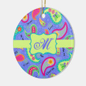 Monogram lavender Green Modern Paisley Pattern Keramisch Ornament (Links)
