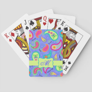 Monogram lavender Green Modern Paisley Pattern Pokerkaarten