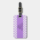 Monogram Lavender Quatrefoil Patroon Bagagelabel (Voorkant verticaal)