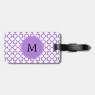 Monogram Lavender Quatrefoil Patroon Bagagelabel