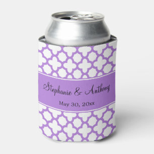 Monogram Lavender Quatrefoil Pattern Weddenschap Blikjeskoeler