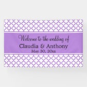 Monogram Lavender Quatrefoil Pattern Weddenschap Spandoek (Horizontaal)