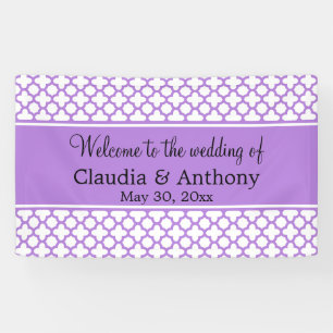 Monogram Lavender Quatrefoil Pattern Weddenschap Spandoek