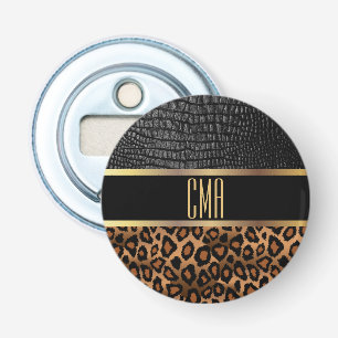 Monogram leder en luipaard button flesopener
