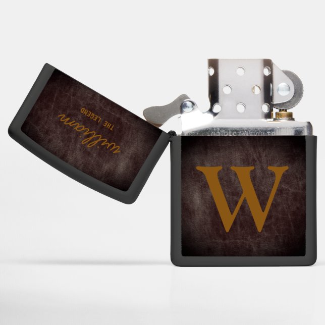 Monogram Leer Rustic Aangepaste Naam  (Geopend)
