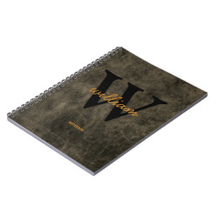 Monogram leer zwart goud script naam chic notitieboek