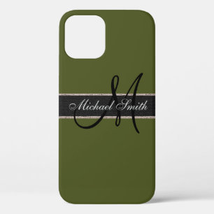 Monogram Leger Groen Kleur Achtergrond iPhone 12 Pro Hoesje