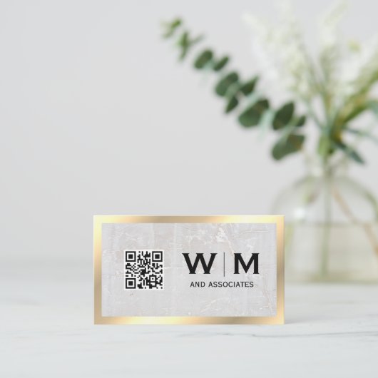 Monogram | Leisteen | Gouden rand | QR-code Visitekaartje (Staand voorkant)