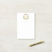Monogram Lemon Crest, Roze & Sinaasappel Custom Post-it® Notes (Op bureau)
