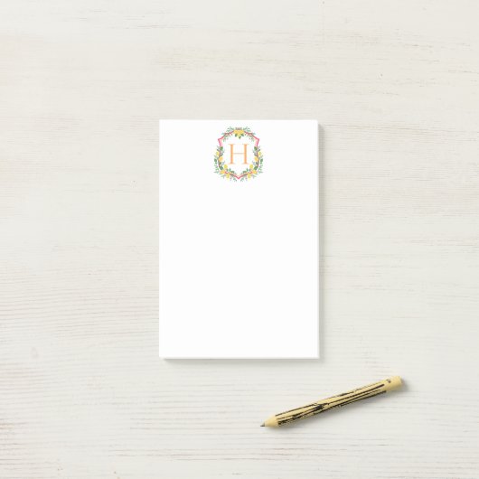 Monogram Lemon Crest, Roze & Sinaasappel Custom Post-it® Notes (Op bureau)