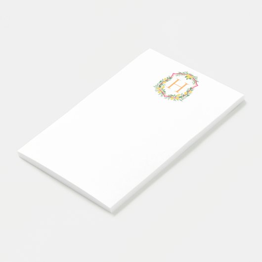 Monogram Lemon Crest, Roze & Sinaasappel Custom Post-it® Notes (Schuin)