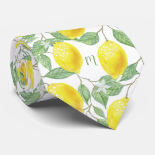 Monogram  Lemon Fruits Leaves en Flowers Stropdas