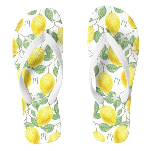 Monogram  Lemon Fruits Leaves en Flowers Teenslippers (Voetbed)