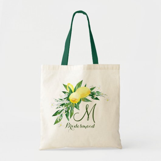 Monogram Lemons Blossom Bridesmaid Canvas tas (Voorkant)