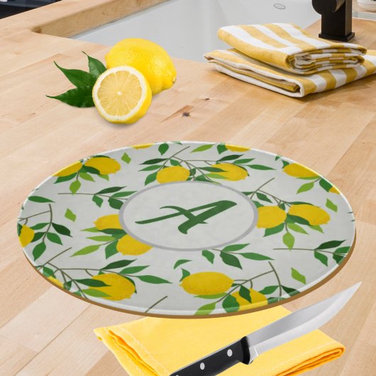 Monogram Lemons en Leaves Pattern Snijplank