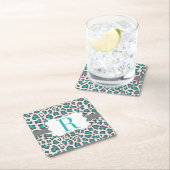 Monogram Leopard Aqua Gray White Paper Onderzetter (Insitu)