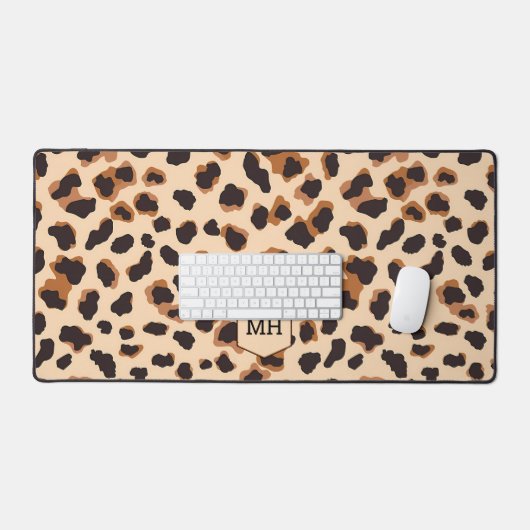 Monogram Leopard Brown Chic Girly Poster de animal (Clavier et souris)