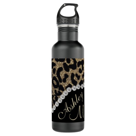Monogram Leopard Diamon Glitter Stainless Steel Wa Waterfles (Voorkant)