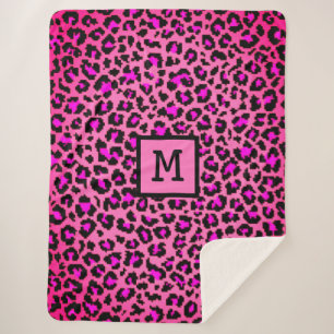 Monogram Leopard Print Initiaal Elegant Animal Roz Sherpa Deken