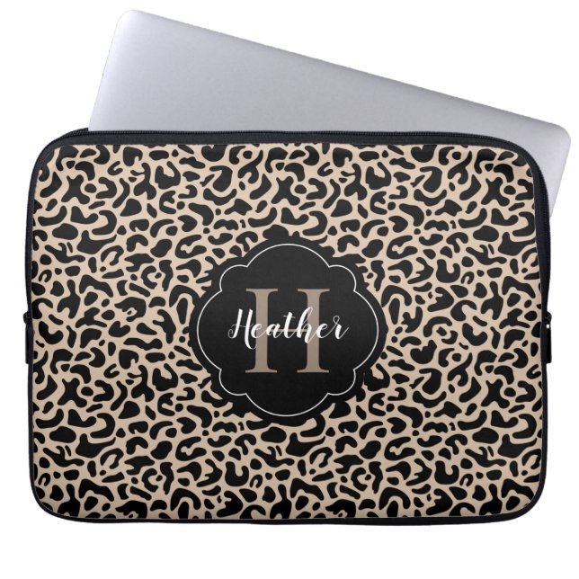 Monogram Leopard Print Laptop Sleeve (Voorkant)