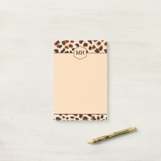 Monogram Leopard Print Modern Bruin Zwart Dier Post-it® Notes (Op bureau)