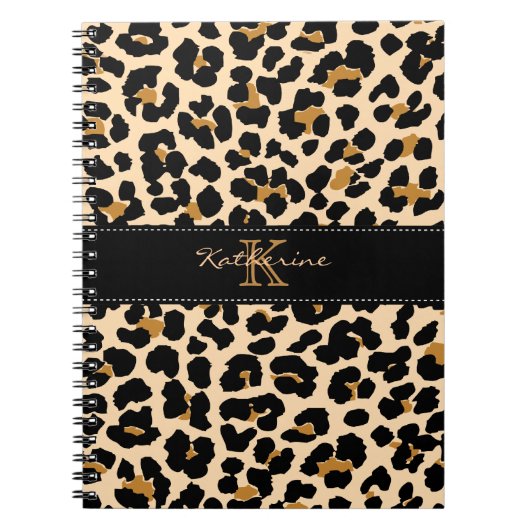 Monogram Leopard Print Spiral notebook Notitieboek (Voorkant)