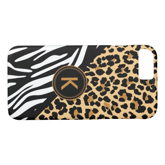 Monogram Leopard Zebra Imprimer coque iphone (Dos (Horizontal))