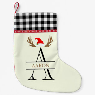  Monogram Letter A Kerst Naam Wit Zwart Tartan  Kleine Kerstsok