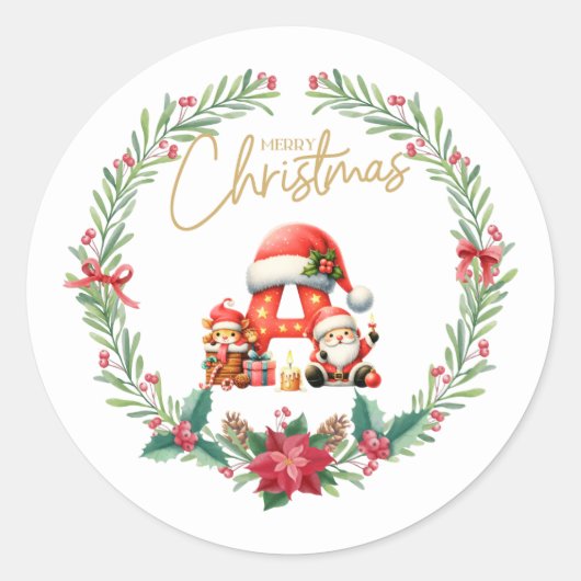 Monogram letter A, Kerstkrans w / Sinterklaas Ronde Sticker (Voorkant)