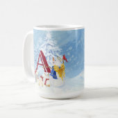 Monogram Letter A Merry kerstengel Snowman Koffiemok (Voorkant links)