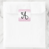 Monogram letter A met geborsteld roze glitter Vierkante Sticker (Tas)