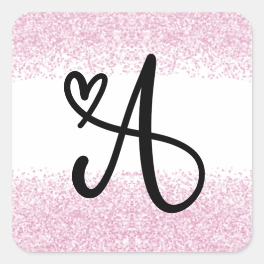 Monogram letter A met geborsteld roze glitter Vierkante Sticker (Voorkant)