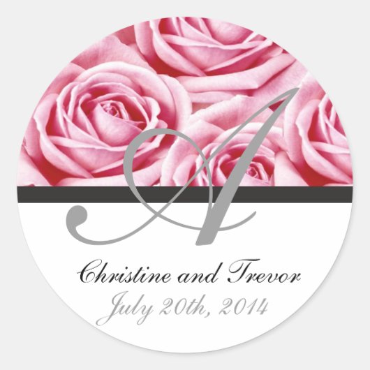 Monogram Letter A Pink Roses Sticker (Voorkant)