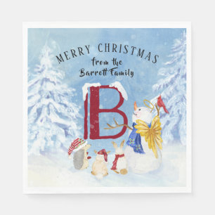 Monogram Letter B Angel Snowman Merry Kerstmis Servet