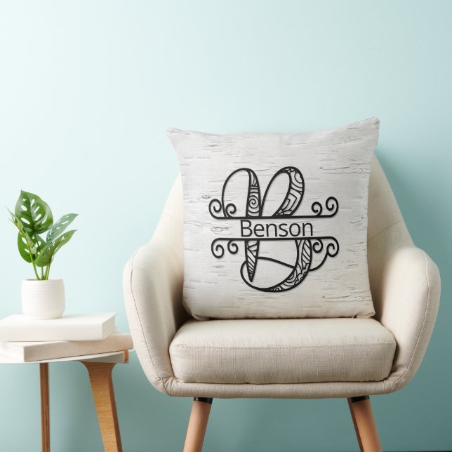 Monogram letter B met familienaam Kussen (Stoel)